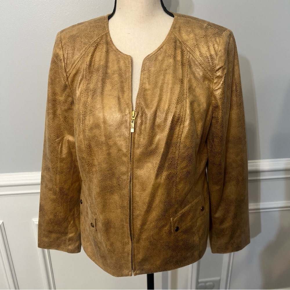 JM Collection Women's Faux Leather Snakeskin Full Zip Blazer Jacket Size 12P